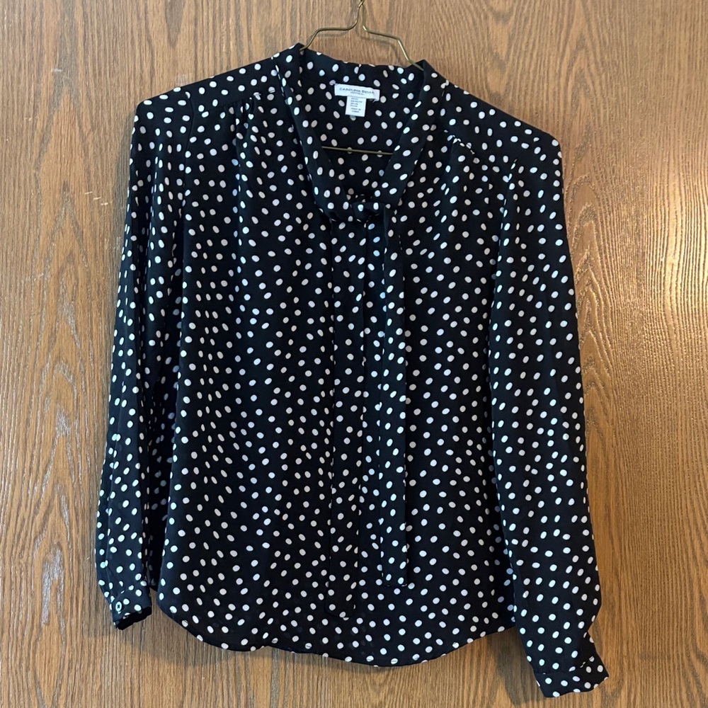 Carolina Belle Black and White Polka Dot Blouse Size XS
